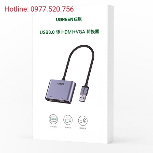 Bộ chuyển đổi USB 3.0 ra HDMI và VGA Ugreen 20518